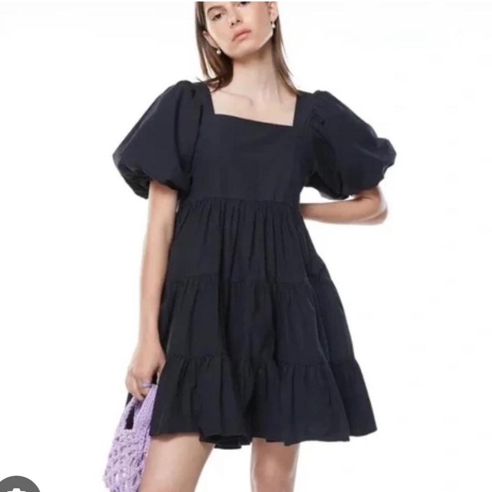 Oak + Fort - Black Puff Sleeve Babydoll Dress - Size XXS - Worn Once